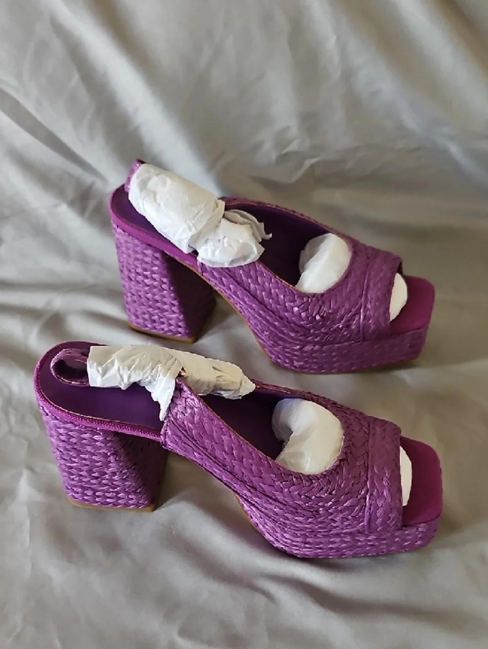 Woven Purple Platform Slingback Heels Size 7 - Picture 4 of 9